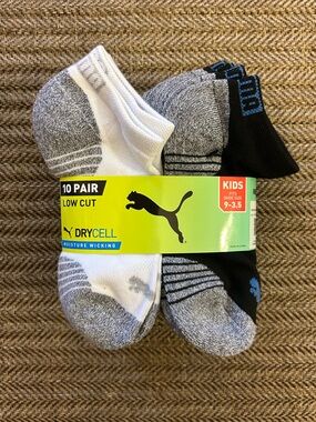 Puma Kids Low Cut Athletic Socks - White, Gray & Black (10 Pair)